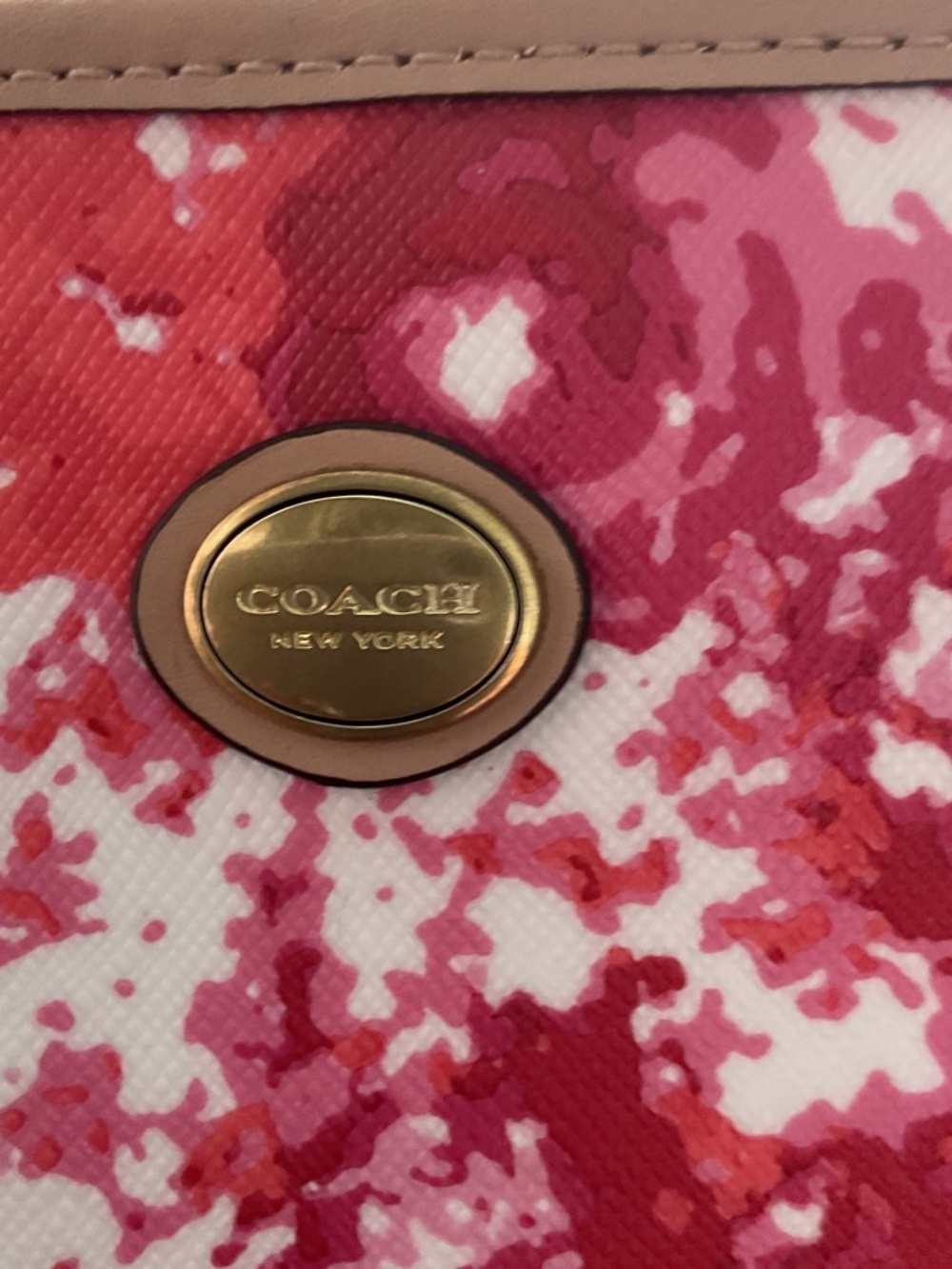 Coach Pink Red Floral Print Tote with Tan Straps - Picture 9 of 9